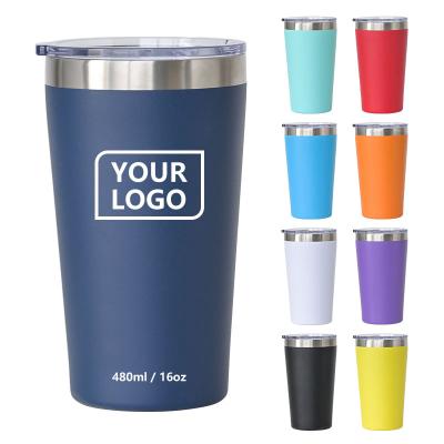 China Sustainable Custom Keep Cold Steel Coffee Tumbler 16oz Coffee Travel Mug Vacuum Coffee Tumbler Double Wall Insulated Powder Coated for sale