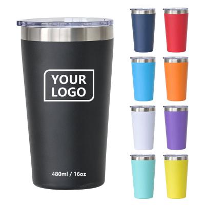 China Custom Durable Powder Coated Travel Tumbler 16oz Stainless Steel Tumbler Double Wall Insulated Coffee Mugs Travel Mugs for sale