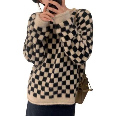 China dongdamen the border sweater Korea leisure news Anti-wrinkle spring and autumn neck checkerboard soft curvy sweater women for sale