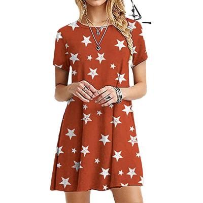 China Women's Summer Amazon Skirt Waist Fashion Casual Five Sleeve Round Neck Short Thin Star Print Pattern Acute Dress Anti-Static for sale