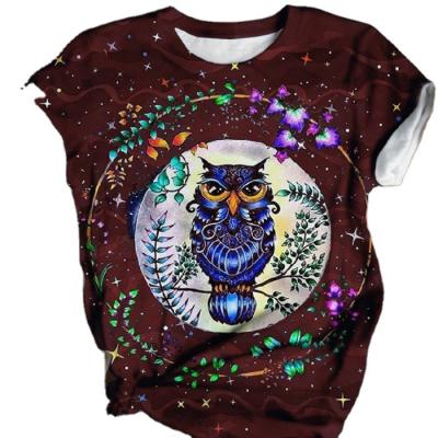 China Anti-wrinkle Amazon Border Women's Summer Short Sleeve Crewneck Fashion Casual Cartoon 3D Printed Owl T-shirt for sale