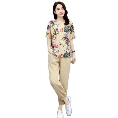 China QUICK DRY Women's Summer Fashion Casual Sportswear Summer Shorts Two Piece Sleeve Printed Loose T-shirt Pants Suit for sale