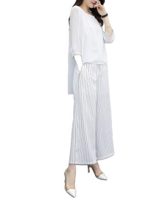 China Summer Chiffon Suit Women's Fashion Temperament Twin Set Breathable Wide-Leg Pants Women's Large Size Chiffon Loose Diet Suit for sale