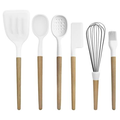 China Sustainable Wooden Handle Silicone Kitchenware Set Portable Kitchenware Spatula 10 Piece Set for sale