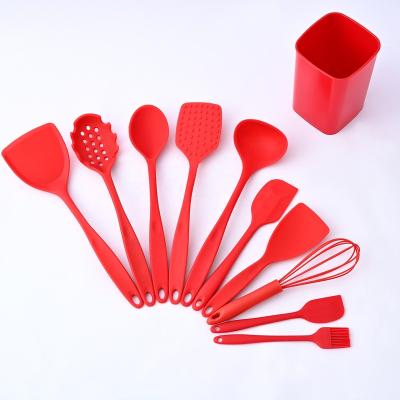 China Sustainable Reusable Adaptive Silicone Cooking Tools Pink Camping 11 Pcs Silicone Kitchen Utensil Set for sale