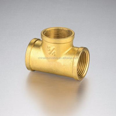 China BRASS Intermediate Type NPT Female Thread T Watering Gas Connector Special Brass Pipe CNG Nipples Brass Three Way Fittings for sale