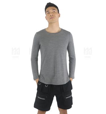 China custom 100% Merino wool T-shirt men's 100% OEM logo plain low gray crew neck knitted pullover Jumper Shirt for sale