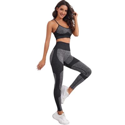 China Breathable Yoga Suit 2 Piece Sports Shirts Crop Top Seamless Leggings Sports Gym Set Clothes Fitness Workout Set Seamless Leggings for sale