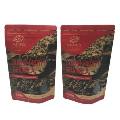 China Recyclable Resealable Fruity Food Grade Granola Packaging Custom Printed Kraft Paper Ziplock Bag With Clear Window for sale