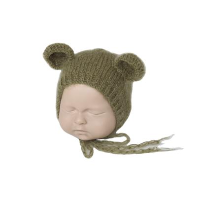 China Imitate handmade knitted infant props photo props mohair teddy bear hood baby sitter hood rabbit baby hat photography animal props for sale