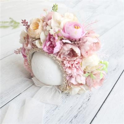 China Soft and Cozy Eco-Friendly Photography Props Vintage Baby Shower Gift Floral Ruffle Lace Flower Newborn Hat for sale