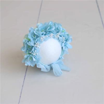 China Eco-Friendly Blue Floral Newborn Baby Shower Hat Baby Boy Photography Bonnet Baby Shower Hat Garden Gift Infant Hat Soft and Comfy Flower for sale