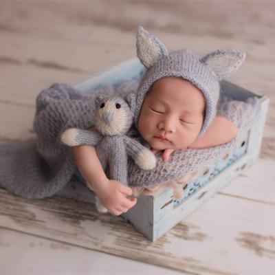 China Eco-Friendly Soft Cozy Hood Infant Photo Props Toy Crochet Stuffed Baby Animal Newborn Toy Hat Photography Props for sale