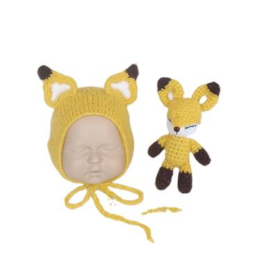 China Animal Angora Hat Toy Set Infant Toddler Beanie Toy Photo Shoot Props Newborn Baby Boy Character Knitted Fox Hood Photography Mouse for sale