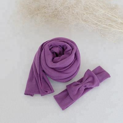 China Anti-pilling Purple Newborn Baby Wraps Baby Wrap Covering Knit Wrap Props Handmade Headband and Baby Blanket for sale