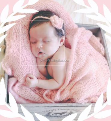 China Wearable newborn baby mohair stretch knit wrap with headband for photography for sale