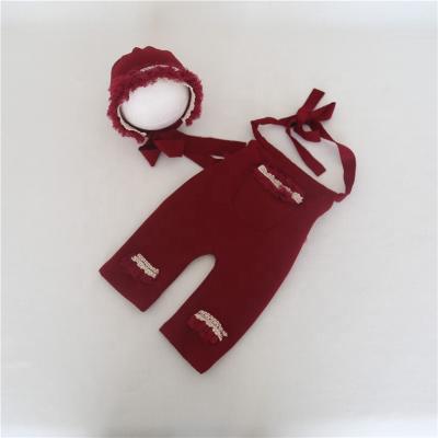 China Burgundy Anti-Shrink Baby Clothes Photography Newborn Props Pants Handmade Vintage Baby Hood Lace Fabric for sale