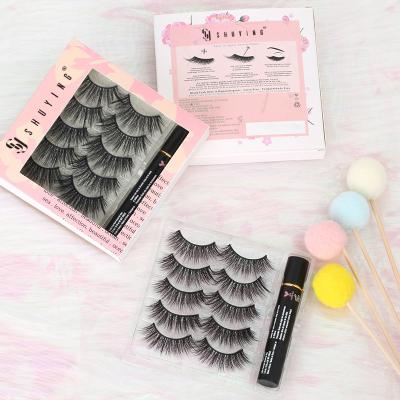 China Shuying Winged SY Create Your Own Brand Soft Beauty 5 Pairs Each Pack Synthetic False Fiber Layered 3d Eyelashes 3d Mink With Glue for sale