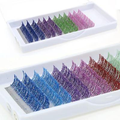 China Custom Feather Private Label Logo Glitter Lashes Eyelash Extension Synthetic Glow Flare Mixed Colored Trays for sale