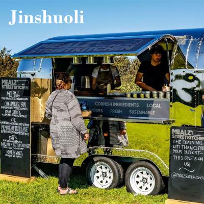 China New Style Customized Vegetable Processing Factory Jinshuoli Airstream Model Food Trailer, 350cm Length Full Stainless Steel Luxury Food Vending Cart for sale