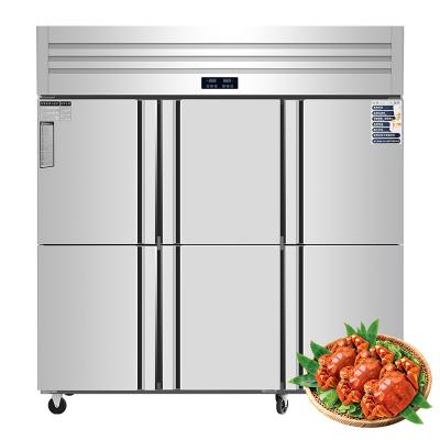 China 6-Half Double-temperature Solid Door Top Mount Reach-in Commercial Fridge Stainless Steel 6-Door Double-temperature Fridge for sale