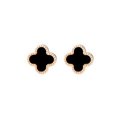 China Trendy Korean Fashion Rose Gold Foil Titanium Steel Lucky Four Stud Earrings For Women for sale