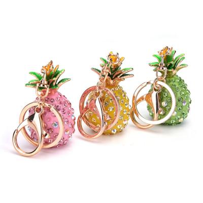 China Handbag Decoration Fashion Fruit Car Key Ring Pineapple Key Chain Alloy Rhinestone Key Chain for sale