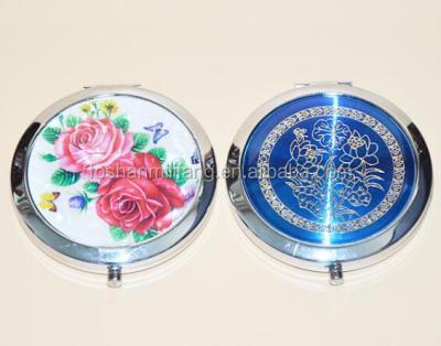 China Magnifying Customize Epoxy Label Metal Mirror Pocket Mirror Small Round Shape Mirror for sale