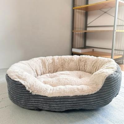 China Solid Pattern Soft Corduroy Faux Fur Washable Pet Bed for Cats and Dogs Customization for sale