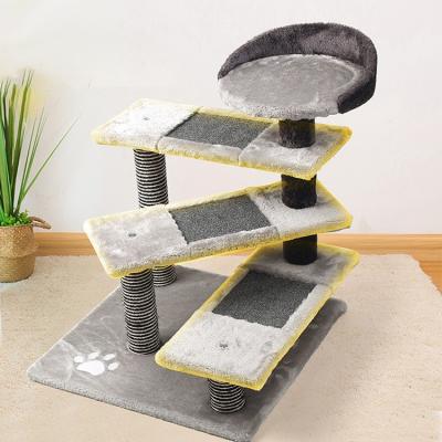 China Design Rotary Ladder Gray Pet Cat Tree Tower with Wood Modern Cat Sisal Scratcher for sale