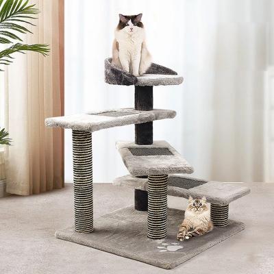 China ODM  Gray Wood Modern Cat Climbing Frame Deluxe Sisal Cat Tree House Scratcher for sale