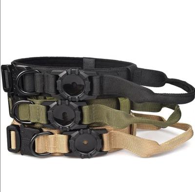 China Customization Service Provided Nylon Tactical Dog Collar with Apple Airtag Holder for sale