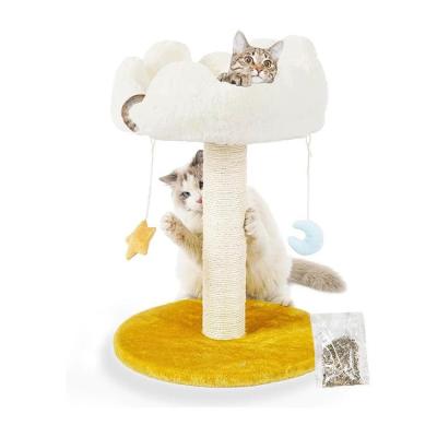 China Indoor Pet House Nature Sisal Scratcher Cat Tree with Cozy Fluffy White Cloud Bed for sale