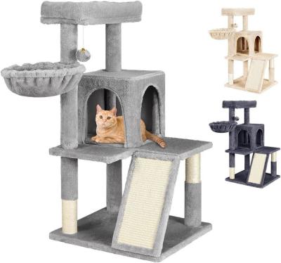 China Fun Play Function Customized Logo Eco-Friendly Wood Grey SISAL Cat Tower for Indoor Cats for sale