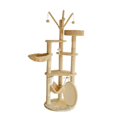 China Multi-Level Cat Climbing Sisal Frameodern Wood Large Cat Tree Tower Furniture Scratch Post for sale