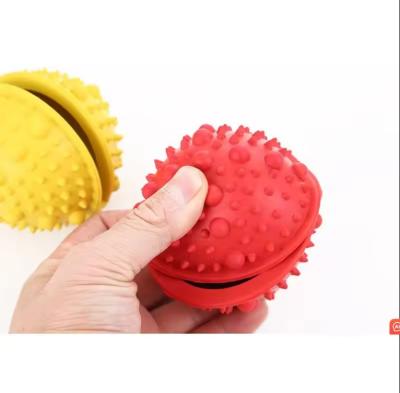 China Red Rubber Dog Treat Toy Ball for Teeth Cleaning Customized Logo and Interactive Play for sale