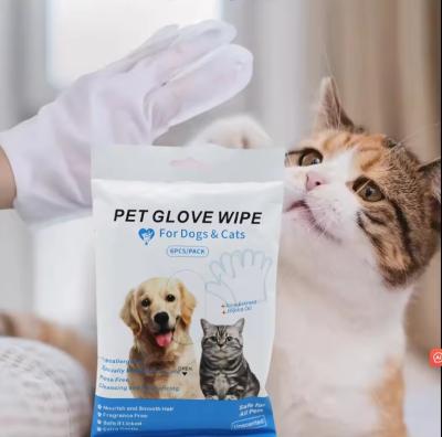 China Non-Woven Blue Package Cleaning Disposable Pet Grooming Gloves Wet Wipes For Dogs Cats for sale