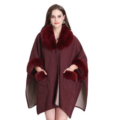 China Faux Fur Collar Squishy Cape Elegant Women Squishy Shawl With Pockets for sale