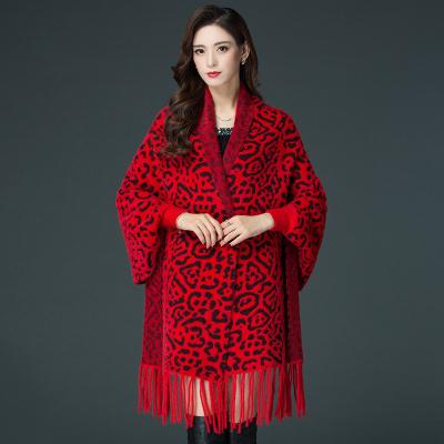 China Wholesale new arrival cheap polyester women shawl wrap sweater leopard printed winter thick wraps for sale