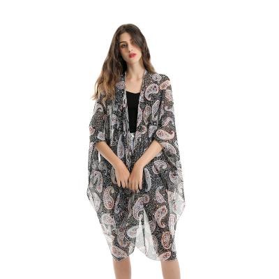 China 2020 Summer Breathable Swimsuit Cover Up Women Cashew Printing Beach Sunscreen Bikini Cover Ups Long Dress for sale