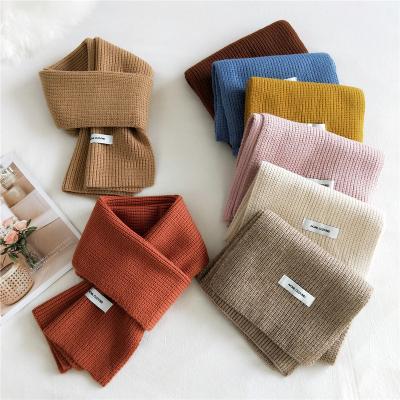 China Polyester winter warm pure color double-sided knitted scarf for women Korean design long thickened simple design warm soft scarf for sale