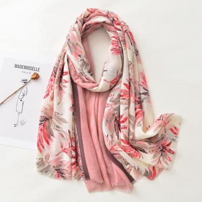 China Thin Polyester Spring Summer Design Scarf Beach Wraps Beautiful Hijab Viscous Floral Print Scarf 180*90cm Scarves for sale