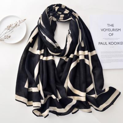 China Hot Selling High Quality Polyester Simple Design Women Scarf 180*90cm Size Beach Pashmina Squishy Pattern Scarves For Ladies for sale