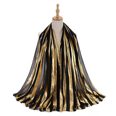 China Black Polyester Polyester Hijab Scarf With Gold Foil Pattern Hijab Scarf for sale