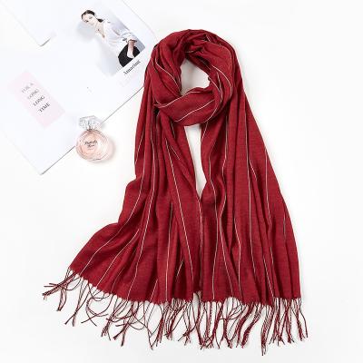 China Autumn Winter Muslim Women Breathable Ladies Striped Tank Top Polyester Hijab Hijab for sale