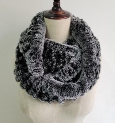 China Genuine Rex Rabbit Fur Knitted Snood Scarf Women Winter Elastic Neck Warmer for sale