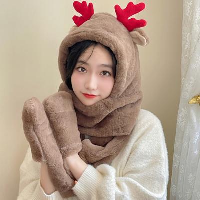 China breathable & waterproof breathable & Ladies Winter Waterproof Warm Faux Fur Scarf Hooded Hat With Attached Ears Scarf for sale