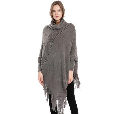 China New Arrival Women's Poncho Knitted Winter Warm Poncho Collar Acrylic Top for sale