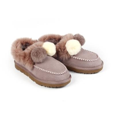 China Fashion Waterproof Classic Nice Warm Soft Loafer Boots Daily Casual Shoes With Fur Ball Trim For Women for sale