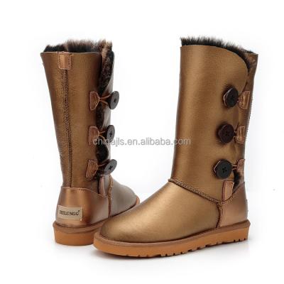 China Waterproof 2021 new arrival High Quality double face Sheepskin Women's Snow Boots Shoes button winter boots for sale